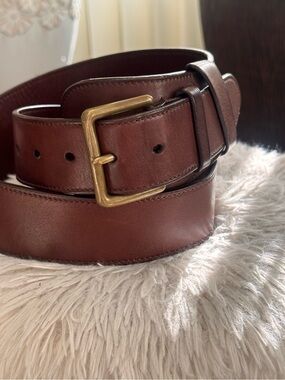 Ralph Lauren Collection Equestrian Contour Brown Leather Belt Large Brass Buckle